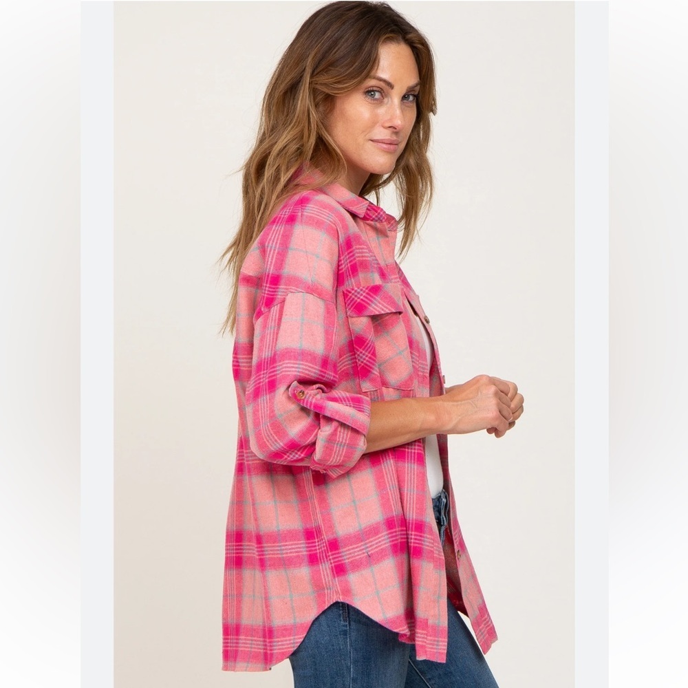 Croft & Barrow Pink With Orange Plaid Shirt. Size 3X (118)